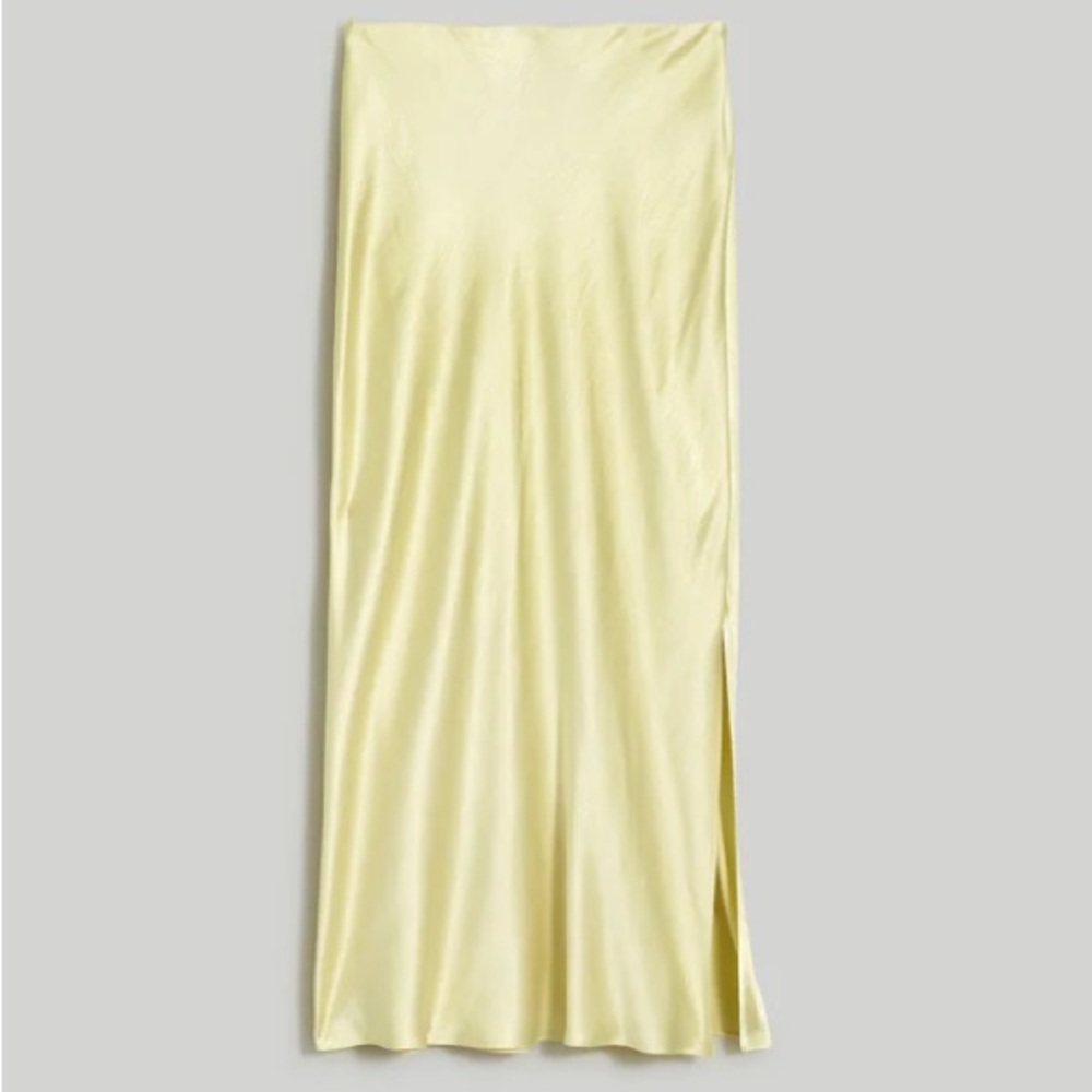 Madewell Yellow Satin Midi Skirt with Side Slit